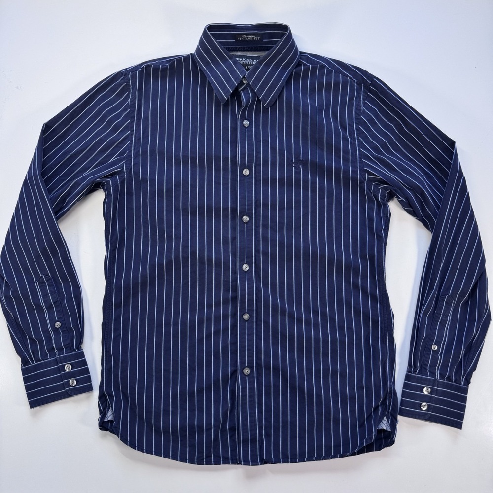 AMERICAN EAGLE Vintage Fit Long Sleeve Button Up Shirt Mens Small Blue Stripe